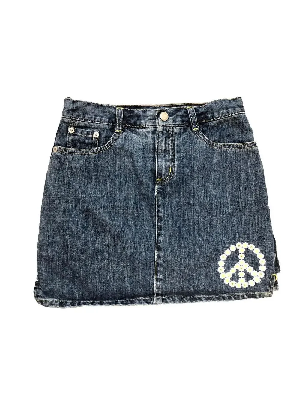 Gymboree Girls 12 Blue Denim Skort Embroidered Flower Piece Sign 5 Pocket